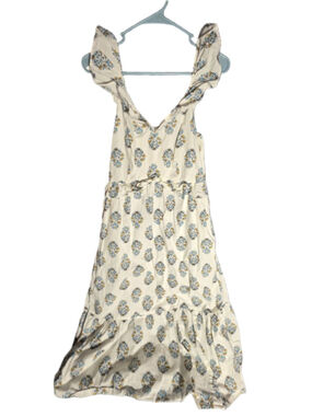 Women's J.Crew White Blue Floral Ruffle Midi Dress Size 4 feminine cottagecore